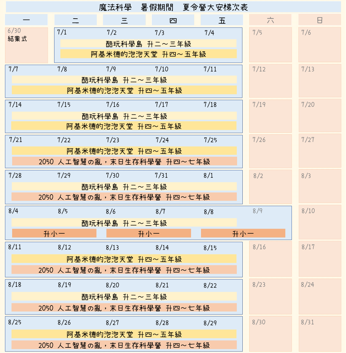 營隊梯次表